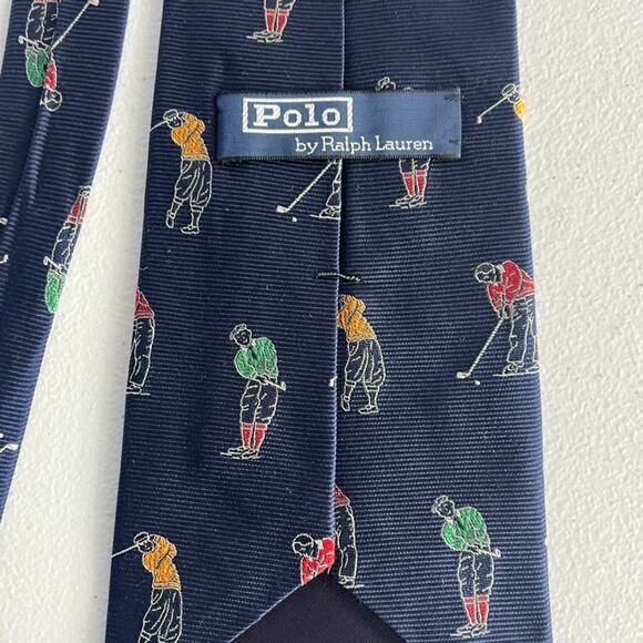 Vintage Polo By Ralph Lauren Men's Tie Golf Golfer Motif 100% Silk Handmade - Picture 3 of 8